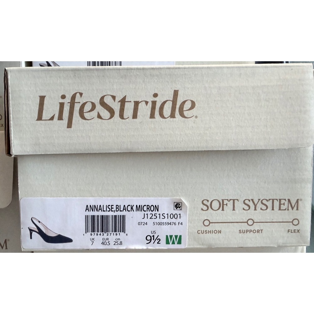 LifeStride Annalise Black Micron Slingback Pump Heels 9.5W Wide Width - Picture 3 of 11